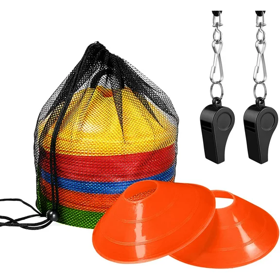 Livhil 50pcs Pro Disc Cones - Agility Soccer Cones Football Cones with Carry Bag and 2 Whistles for Sports Training, Football, Basketball, Practice Soccer Equipment Kids (Multi Color ) School Supplies