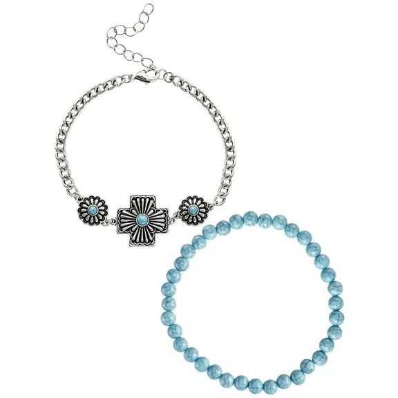 Jessica Simpson Faux Turquoise Stone Bracelet Set, Set of 2