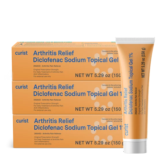 Curist Diclofenac Topical Gel 1% 3-Pack 5.29 oz (150 g) Arthritis Relief Diclofenac 1% Cream OTC