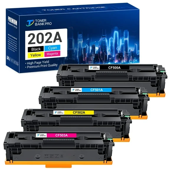202A Toner Cartridges Compatible for HP 202A CF500A 202X CF500X HP Color LaserJet Pro MFP M281fdw M254dw M281cdw M281fdn M281 M254 CF501A CF502A CF503A Printer Ink (Black Cyan Yellow Magenta, 4-Pack)