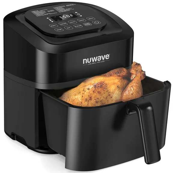 Nuwave Brio 6-Quart Air Fryer with Temperature Probe and Smart Cooking Programs for Even and Fast Cooking, Gourmet