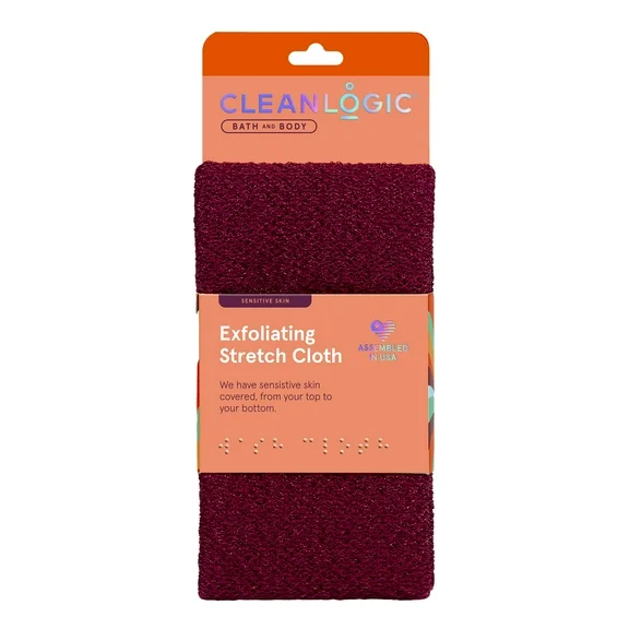 Cleanlogic Exfoliating Stretch Cloth for Sensitive Skin, Gentle Body Scrubber, 1 Count, Color May Vary