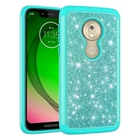 Moto G7 Play Case, T-Mobile Revvlry/Moto G7 Optimo Case, Dteck Dual Layer Rugged Shockproof Case Glitter PC Protective Phone Cover Compatible With Motorola Moto G7 Play, Green
