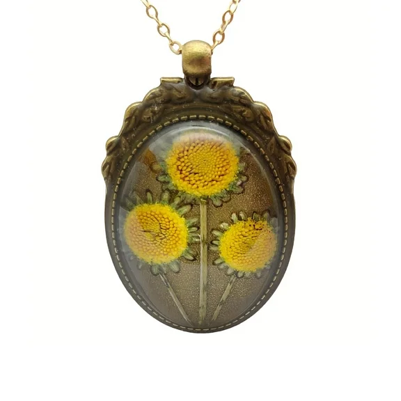 Cairui Design Three Sunflower Flowers Pendant 18k Gold Plated Chain Necklace Handmade for Women