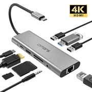 Omars Docking Station USB C Hub with Ethernet 9-in-1 Type C Hub for MacBook Pro and Type C Laptops