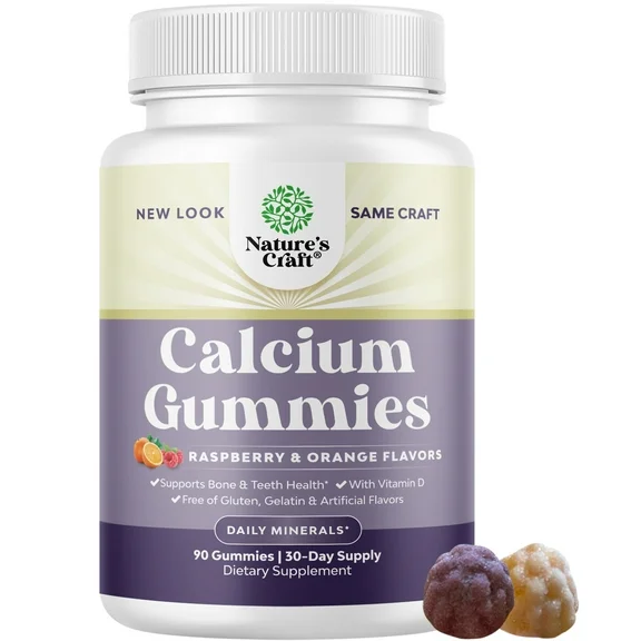 Extra Strength Calcium Gummies for Women & Men - High Absorption 750mg per serving for Adults with Vitamin D3 - Tasty Chewable Calcium and Vitamin D Supplement for Bone Health and Immune Support