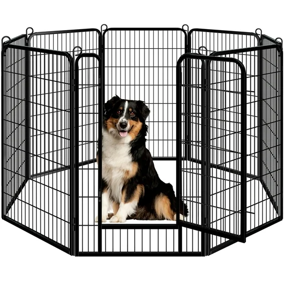 Topeakmart 47.5″ Tall 8 Panels Metal Dog Playpen for Exercise Outdoor Indoor Fence, Black