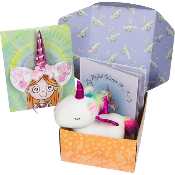 "My Magical Unicorn Tea Party" by Pixie Crush Gift Set ( Book, Stuffed Plush Toy, and Headband) for Girls 3-7 yrs