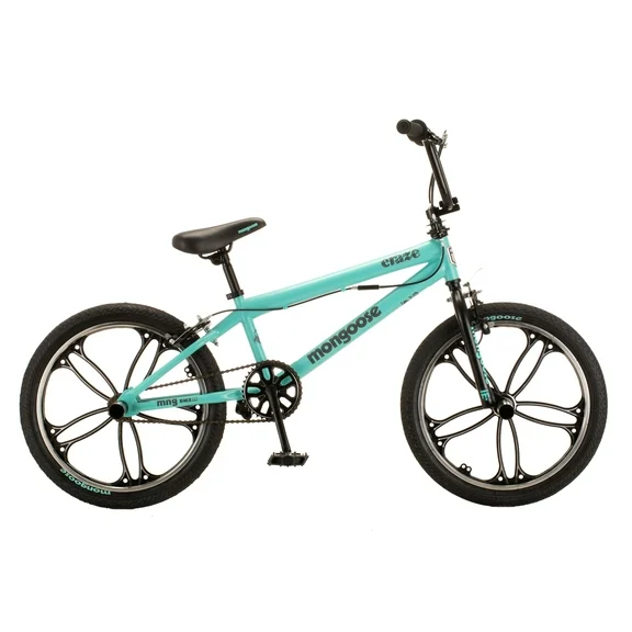 Mongoose Craze Boys and Girls 20 inch Kids BMX Bike, Ages 6 , Black and Mint