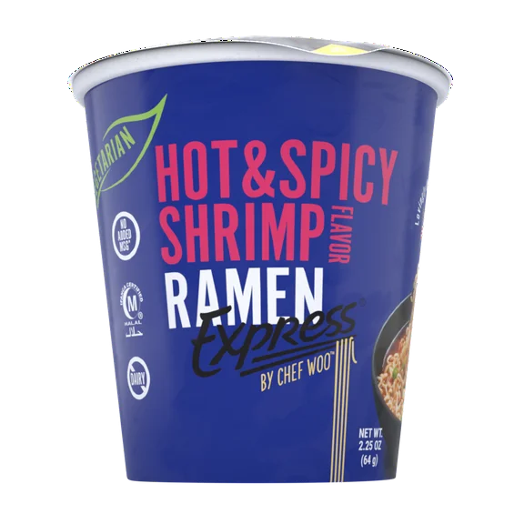 Ramen Express Hot and Spicy Shrimp Flavored Ramen Noodles, Vegetarian, Kosher, 2.25 oz Cup