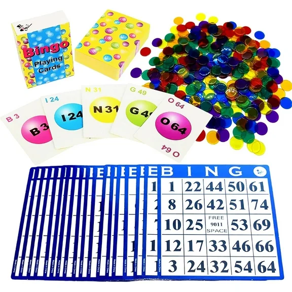 MR CHIPS Bingo Game with Bingo Cards and Chips, 18 Bingo Cards, 300 Bingo Chips and Bingo Calling Cards