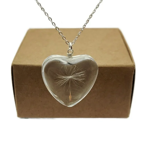 Cairui Design Dandelion Make a Wish Big Heart 925 Sterling Silver Necklace Handmade for Women