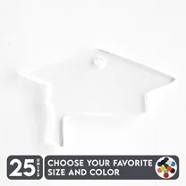 25 Units Acrylic Keychains Graduation Cap 1/8" Thick – Clear or Solid Color – (Size 2.5") Made in USA