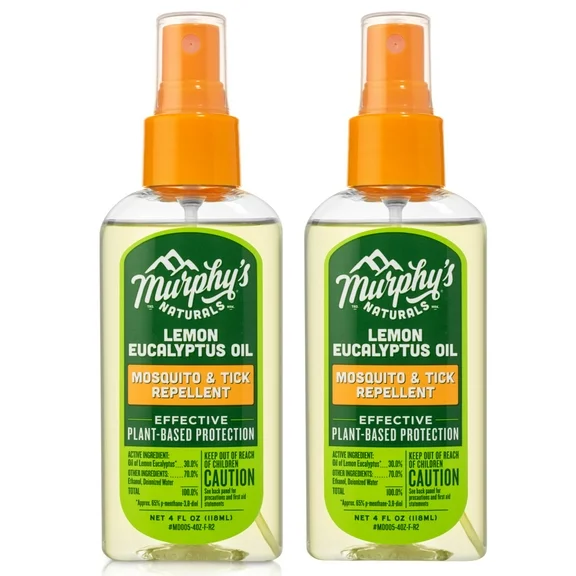 Murphy's Naturals Lemon Eucalyptus Oil Insect Repellent Spray | DEET-Free, Plant-Based Formula | Mosquito and Tick Repellent for Skin & Gear | 4 Ounce Pump Spray | 2-Pack