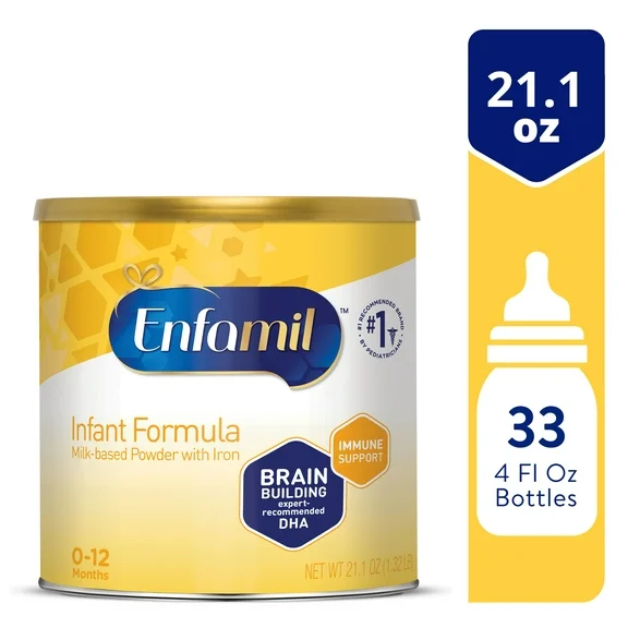 Enfamil Infant Formula, Milk-based Baby Formula with Iron, Brain-Building Omega-3 DHA & Choline, Dual Prebiotic Blend for Immune Support, Baby Milk, 21.1 Oz Powder Can​