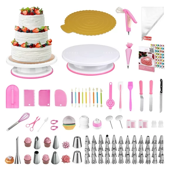 Uarter Cake Decorating Supplies Kit,  290pcs  Cake Decorating Supplies for Beginners and Cake Lovers, Cake Decorating Kit with Stainless Steel Piping Tips, Scraper, Spatula, Puff Nozzles
