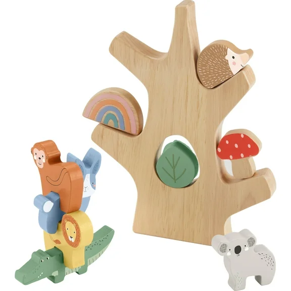 Fisher-Price Wooden Balance Tree Stacking Activity Toy, for Toddler Development Play, 10 Pieces