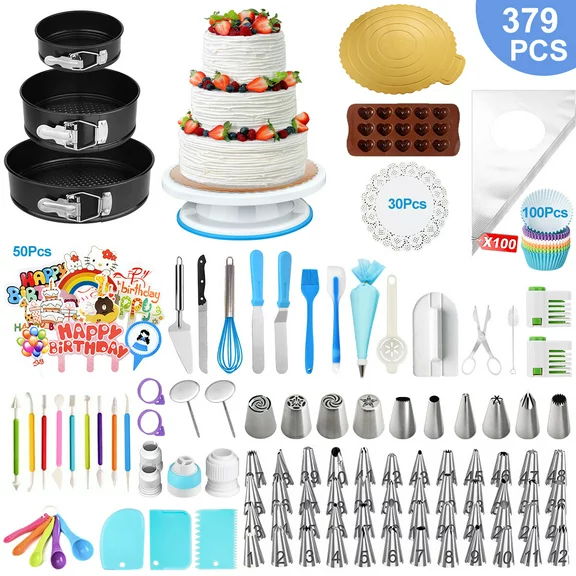 Uarter 379 Pcs Cake Decorating Supplies Kit  with Piping Tips, Scrapers, Silicone Baking Pans, Baking Cups, and More