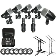 CAD Audio Stage7 Premium 7-Piece Drum Instrument Mic Pack With Vinyl Carrying Case & 7 - 25' XLR Cables + Mic Stand & 2 Kick Stands