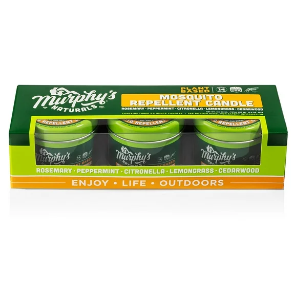 Murphy’s Naturals Mini Mosquito Repellent Candle Trio Pack | Made with Plant Based Essential Oils | 14 Hour Burn Time Per Candle | Three 3.5oz Candles Per Box