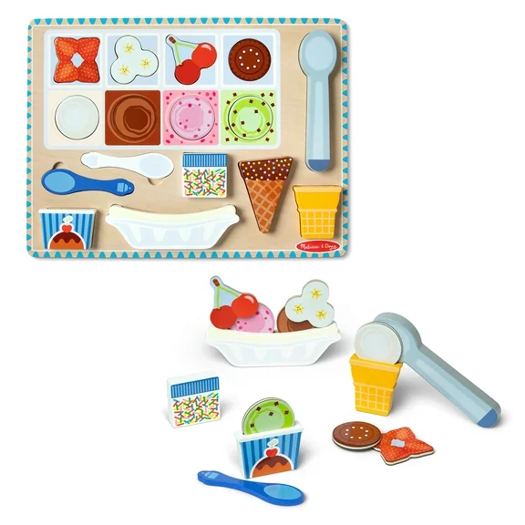 Melissa & Doug Ice Cream Wooden Magnetic Puzzle Play Set, 16 Magnet Pieces with Scooper, Wooden Play Food Toy for Boys and for Girls Ages 2 