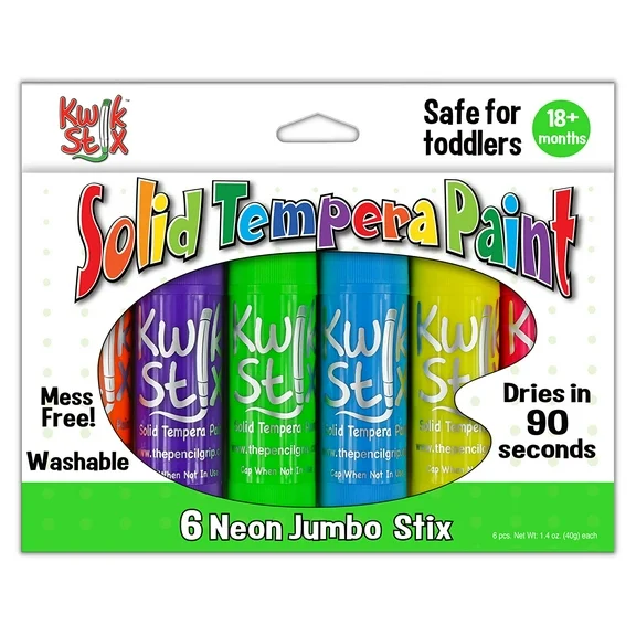 The Pencil Grip Jumbo Solid Tempera Paint Stick, 6 Neon Colors