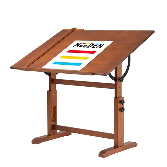 MEEDEN Solid Wood Drafting Table, Artist Drawing Table with 42" x 30" Angle Adjustable Top and Adjustable Height, Studio Painting Table & Art Craft Desk for Writing, Walnut Color