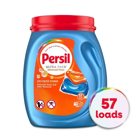 Persil Ultra Pacs Advanced Clean Oxi Odor Power Laundry Detergent, 57 count