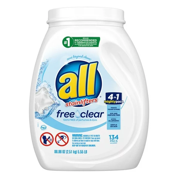 all Free Clear Stainlifters Mighty Pacs Laundry Detergent, 134 ct.