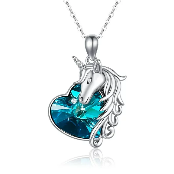 Midir&Etain 18K White Gold Unicorn Necklace Heart Crystal Pendant Sterling Silver Jewelry Gifts for Women Girls Mom Wife