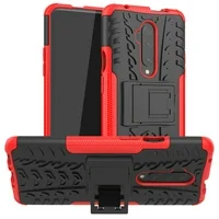 Heavy Duty Case For OnePlus 7T Pro,Dteck Shockproof Combo Hybrid Rugged Dual Layer Protective Case Cover with Kickstand For OnePlus 7T Pro, Red