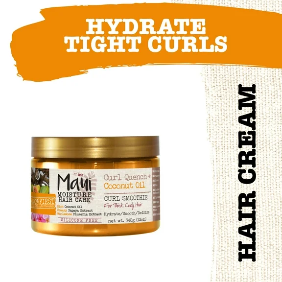 Maui Moisture Curl Quench   Coconut Oil Hydrating Curl Smoothie, Styling Cream, 12 oz