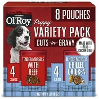 Ol' Roy Puppy Mini Morsels in Gravy Wet Dog Food Pouch, Variety Pack, 3.5 oz, 8 Count