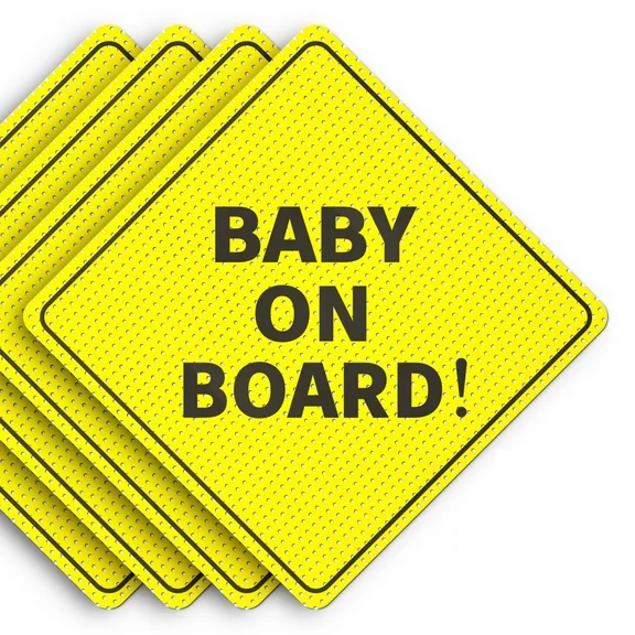 Assured Signs Baby on Board Car Sticker Sign | 4 Pack | 5 x 5" | Yellow