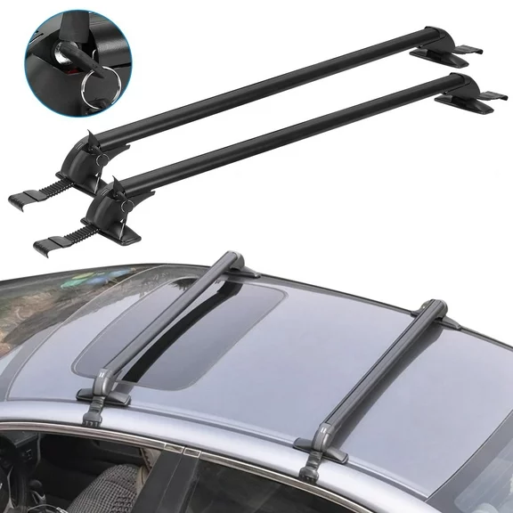 Universal Car Roof Rack Cross Bar, 43in Crossbar with Anti-Theft Lock Adjustable Window Frame Hooks for Bike Kayak Cargo Luggage-2 Pieces