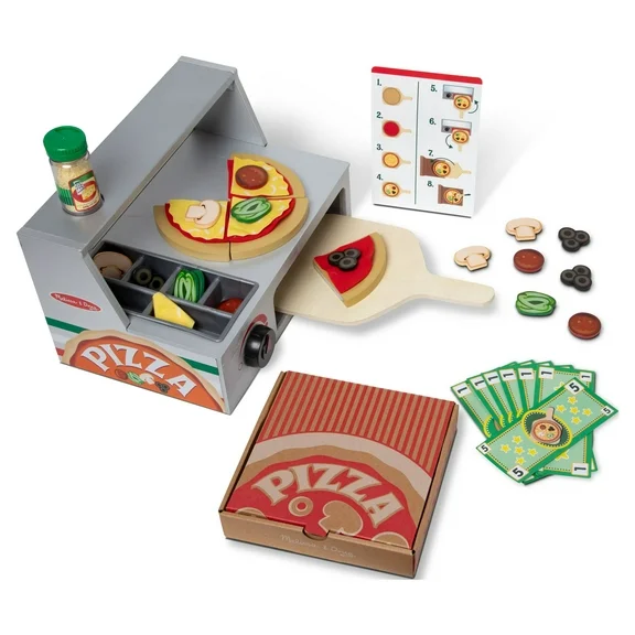 Melissa & Doug Top & Bake Wooden Pizza Counter Play Set (41 Pcs) - FSC Certified