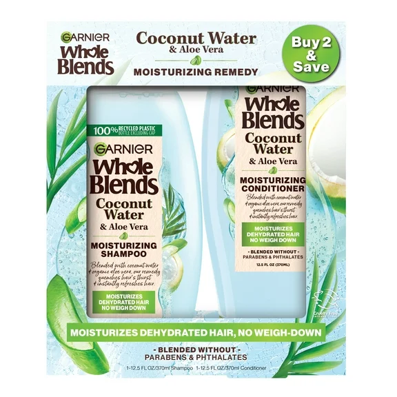 Garnier Whole Blends Moisturizing Shampoo and Conditioner, Dehydrated Hair, 1 kit