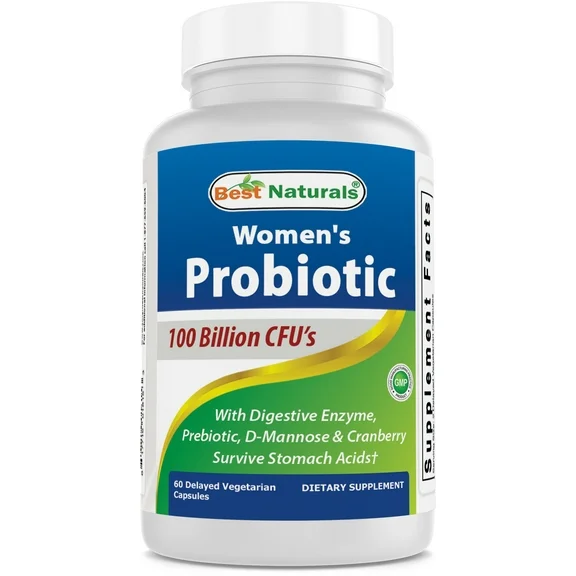 Best Naturals Probiotics for Women 100 Billion CFU - 10 Strains   Prebiotics Fiber   Digestive Enzyme Blend   Women's Health Herbal Blend - Immune, Digestive & Gut Health - 60 Deleyaed Capsules