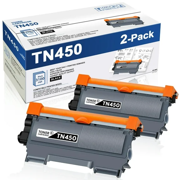 TN450 TN420 Toner Cartridge High Yield Replacement for Brother TN-450 TN450 TN 450 TN420 TN-420 DCP-7060D DCP-7065DN HL-2220 (2 Black)