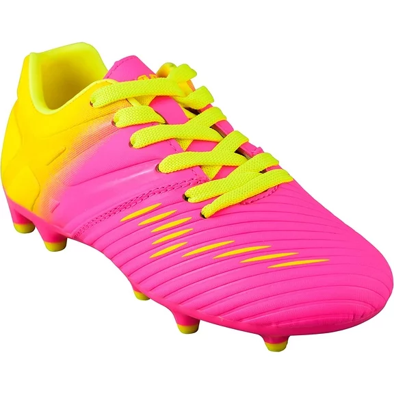 Vizari Kids Liga Turf Indoor Outdoor Soccer Shoes For Boys and Girls, Pink/Yellow - 8