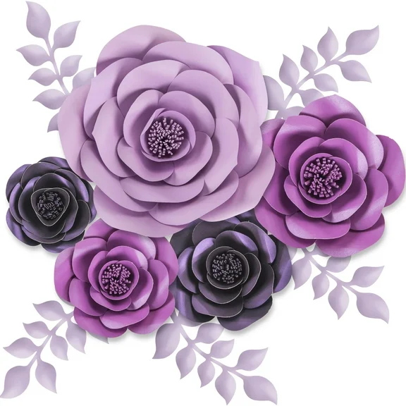 Rainbows & Lilies 10Pc Purple Paper Flowers for Walls, Home, Nursery Party Decorations 29 x 21 x 3in