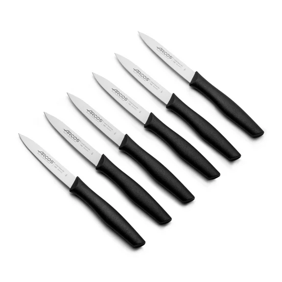 ARCOS 6pc Paring Knife Set, 4 Inch Stainless Steel Blades, Black Nova Series