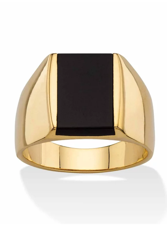 PalmBeach Jewelry Men's Emerald-Cut Genuine Black Onyx Classic Ring Gold-Plated
