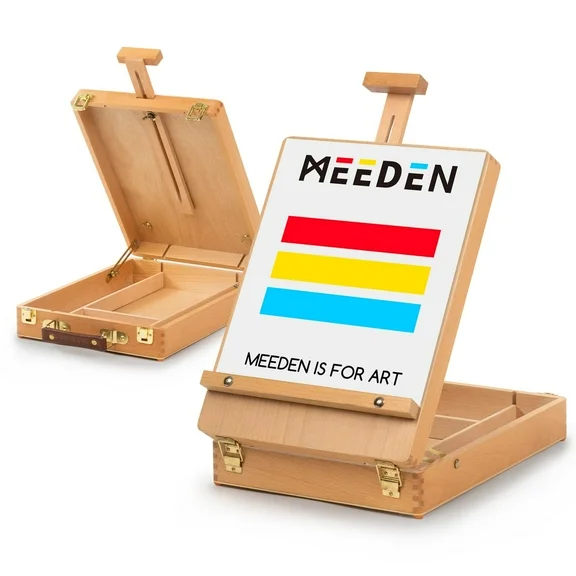 MEEDEN Tabletop Easel, Beech Wood Table Easel for Painting Canvas, Adjustable Sketchbox Easel, Desktop Art Easel for Adults and Artist