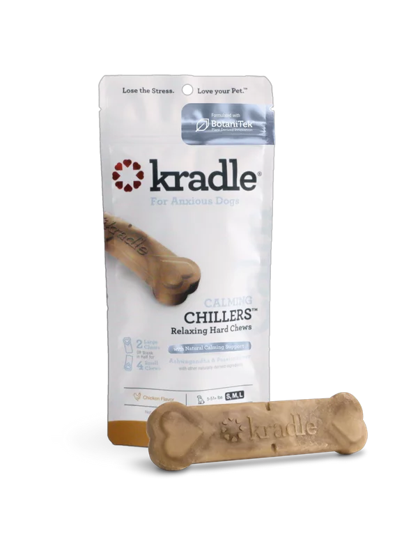 Kradle Calming Chillers, Relaxing Hard Dog Chews, Chicken Flavor, 2 Chews, 4 oz Bag