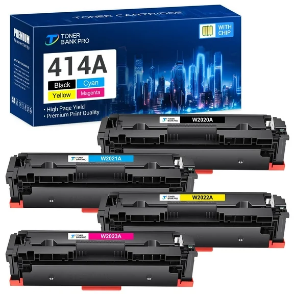 414A Toner Cartridges (with Chip) for HP 414A 414X 414 W2020A Color Laserjet Pro MFP M479fdw M454dw M479fdn M479dw M479 M454dn M454 M455 M480 Printer Ink (Black Cyan Magenta Yellow, 4 Pack)