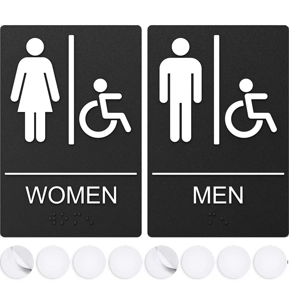 Assured Signs Restroom Sign for Wall | Bathroom Signs | 9 by 6" | Black Acrylic | ADA Compliant with Braille | Includes Adhesives | Ideal for Office or Home