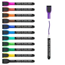 Maxtek Dry Erase Markers with Magnet and Erase,Fine Tip,Assorted Colors,12 Count