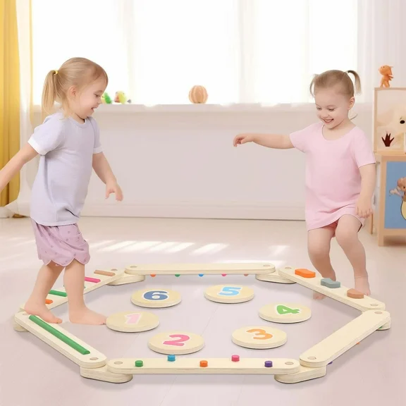 Sweet Time Kids Balance Beam Stepping Stones Wooden Montessori Toys,Kids Sports Toys Outdoor Indoor