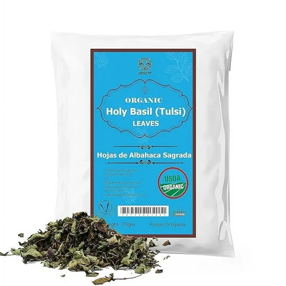 Akshit Organic Holy Basil Tea, Herbal  Tulsi Tea, Dried Holy Basil Leaves, Caffeine Free, 2.6 oz.